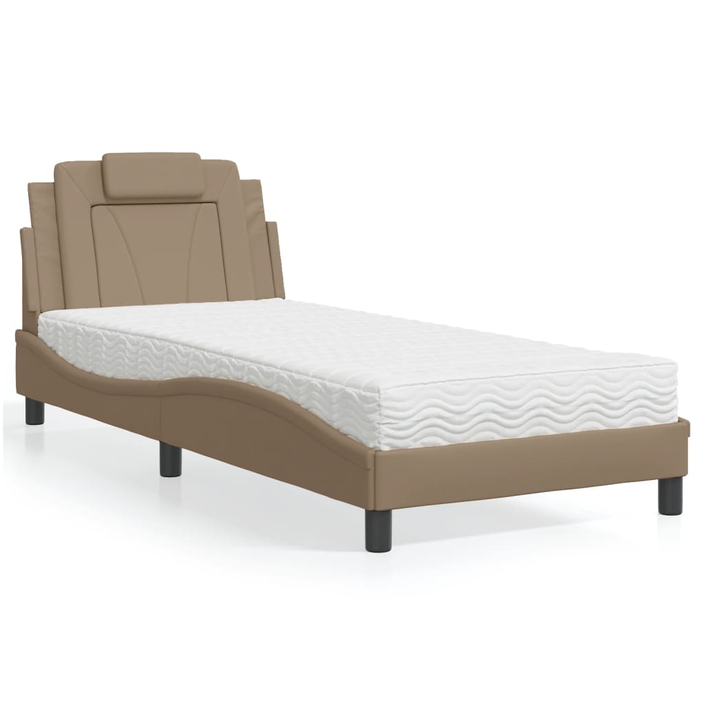 vidaXL Bett mit Matratze Cappuccino-Braun 90x200 cm Kunstleder