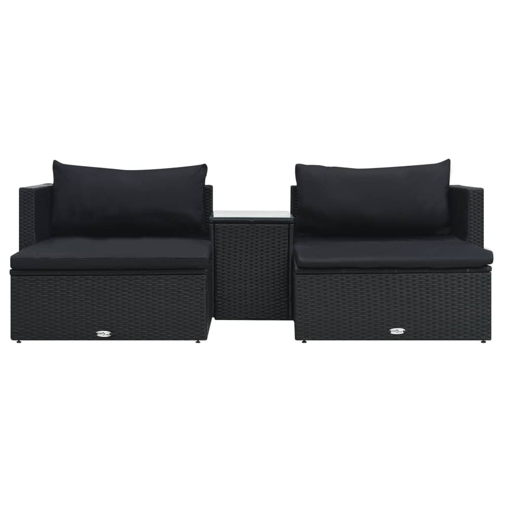 vidaXL 5-tlg. Garten-Lounge-Set mit Auflagen Poly Rattan Schwarz