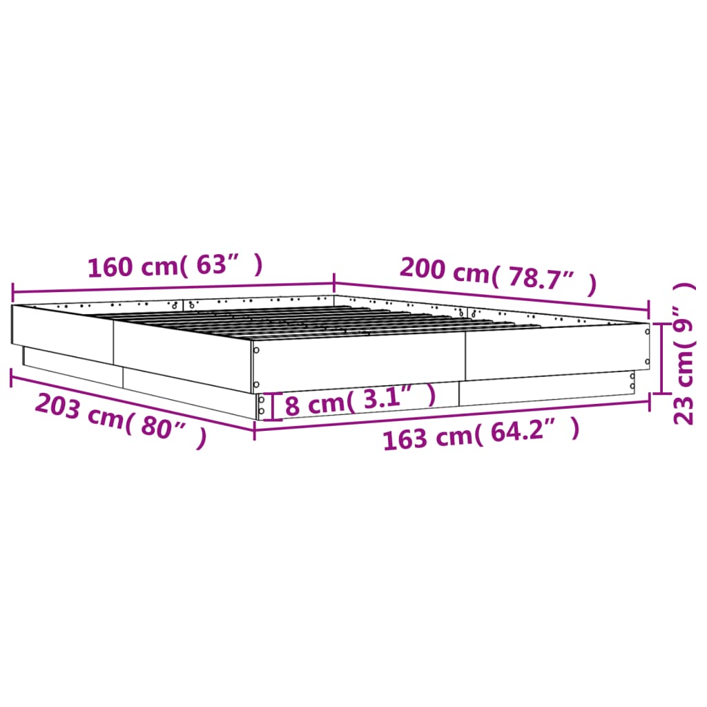 vidaXL Bettgestell Braun Eichen-Optik 160x200 cm Holzwerkstoff