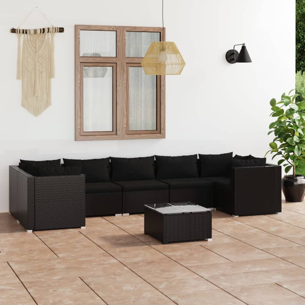 vidaXL 8-tlg. Garten-Lounge-Set mit Kissen Poly Rattan Schwarz