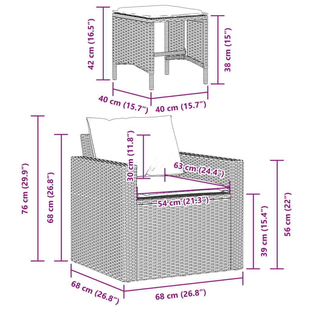 vidaXL 4-tlg. Garten-Sofagarnitur mit Kissen Schwarz Poly Rattan