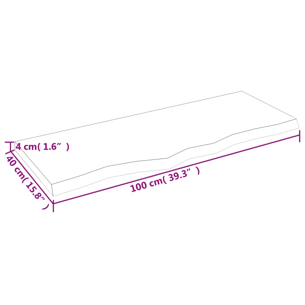 vidaXL Tischplatte Hellbraun 100x40x(2-4)cm Massivholz Eiche Behandelt