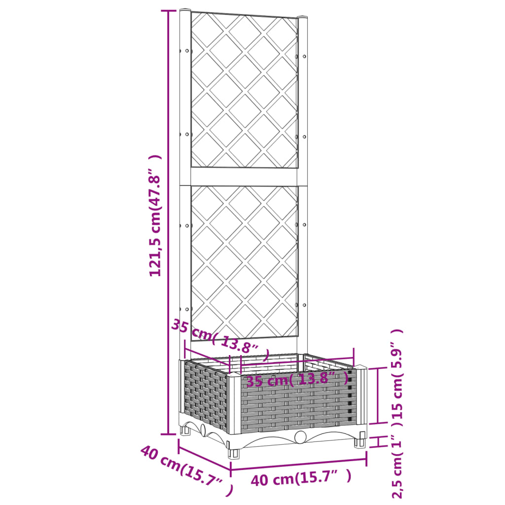 vidaXL Pflanzkübel mit Rankgitter Dunkelgrau 40x40x121,5 cm PP