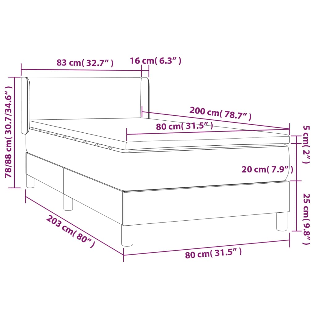 vidaXL Boxspringbett mit Matratze Schwarz 80x200 cm Samt