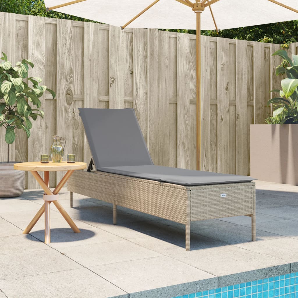 vidaXL Sonnenliege mit Auflage Beige Poly Rattan