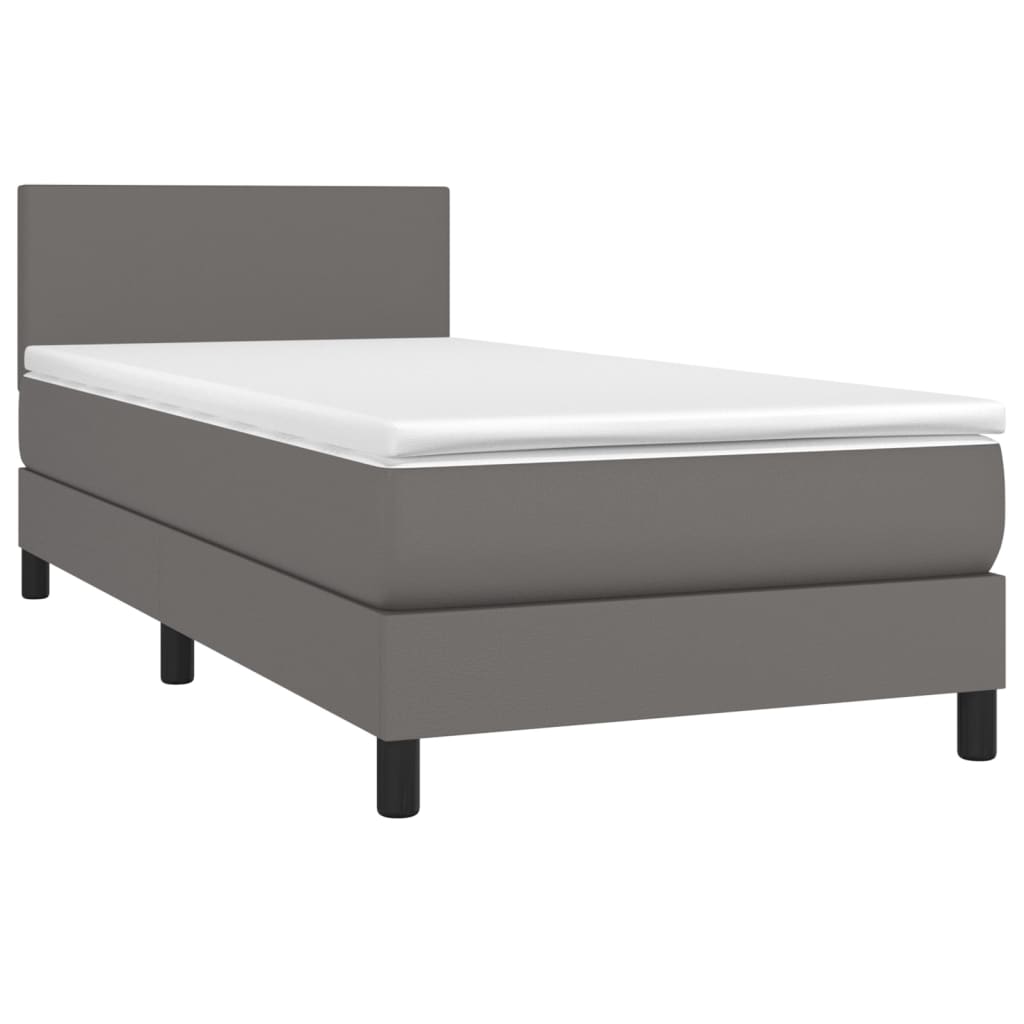 vidaXL Boxspringbett mit Matratze & LED Grau 90x190 cm Kunstleder