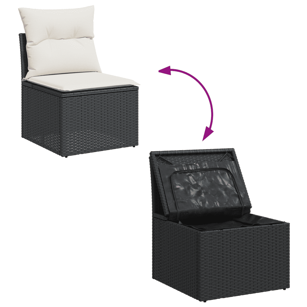 vidaXL 10-tlg. Garten-Sofagarnitur mit Kissen Schwarz Poly Rattan