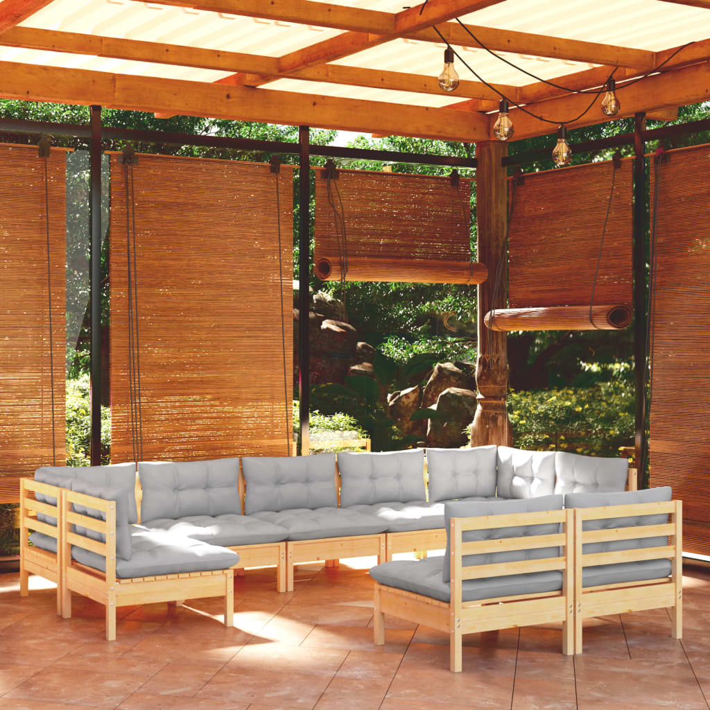 vidaXL 9-tlg. Garten-Lounge-Set mit Grauen Kissen Kiefer Massivholz