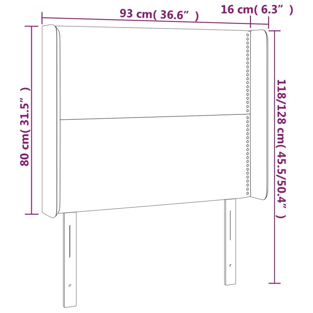 vidaXL Kopfteil mit Ohren Dunkelgrau 93x16x118/128 cm Samt