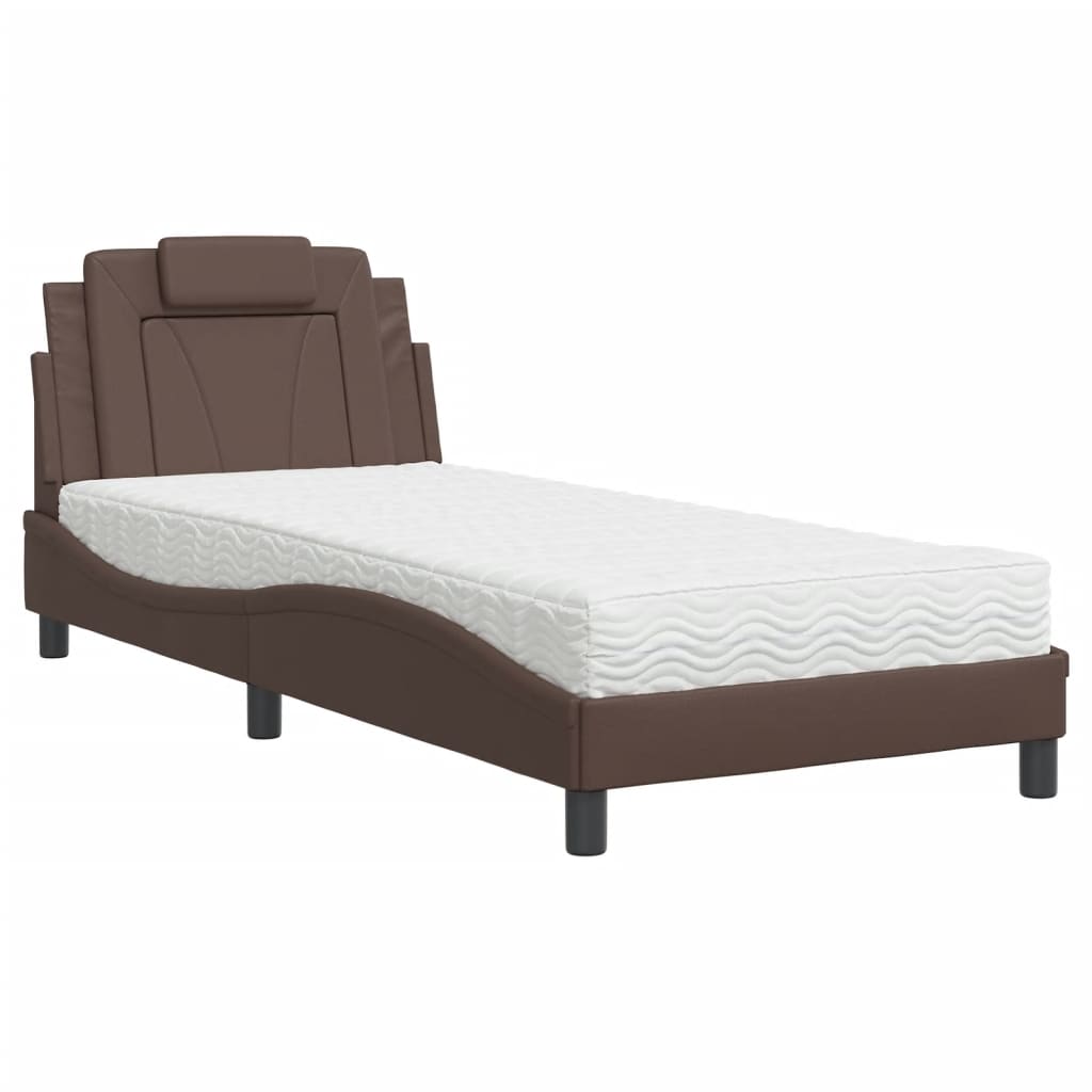 vidaXL Bett mit Matratze Braun 90x200 cm Kunstleder