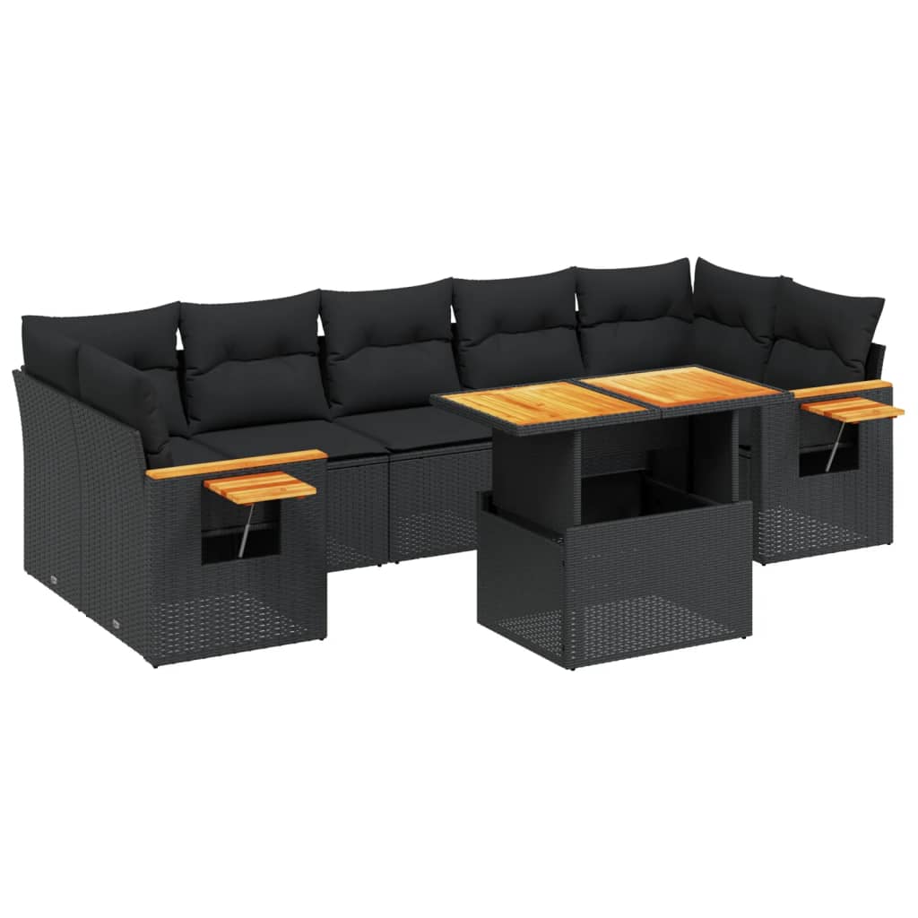 vidaXL 8-tlg. Garten-Sofagarnitur mit Kissen Schwarz Poly Rattan