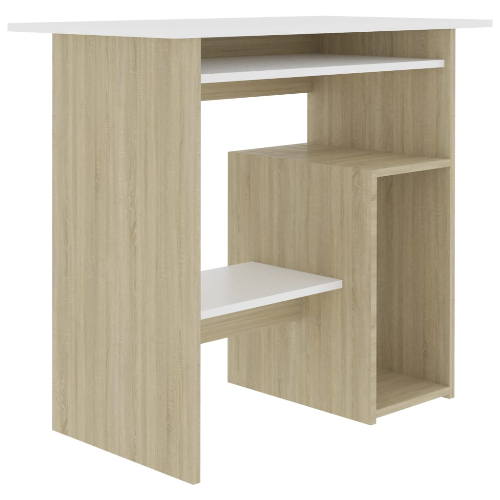 vidaXL Schreibtisch Weiß und Sonoma-Eiche 80x45x74 cm Holzwerkstoff