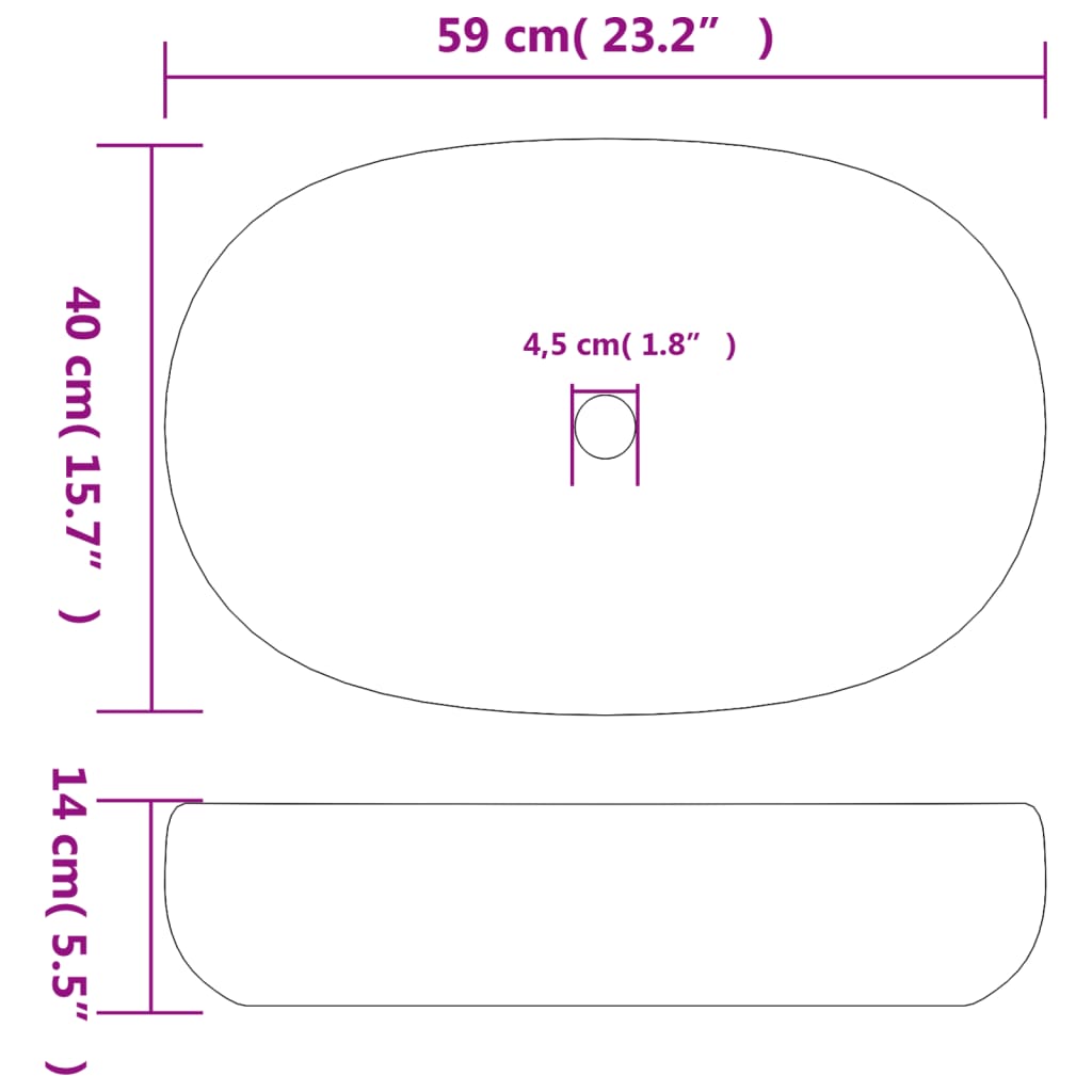 vidaXL Aufsatzwaschbecken Grau und Schwarz Oval 59x40x14 cm Keramik