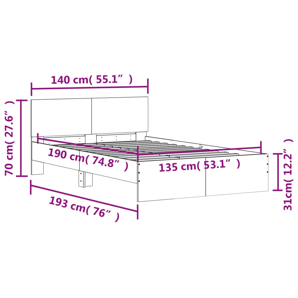 vidaXL Bettgestell mit Kopfteil Weiß 135x190 cm