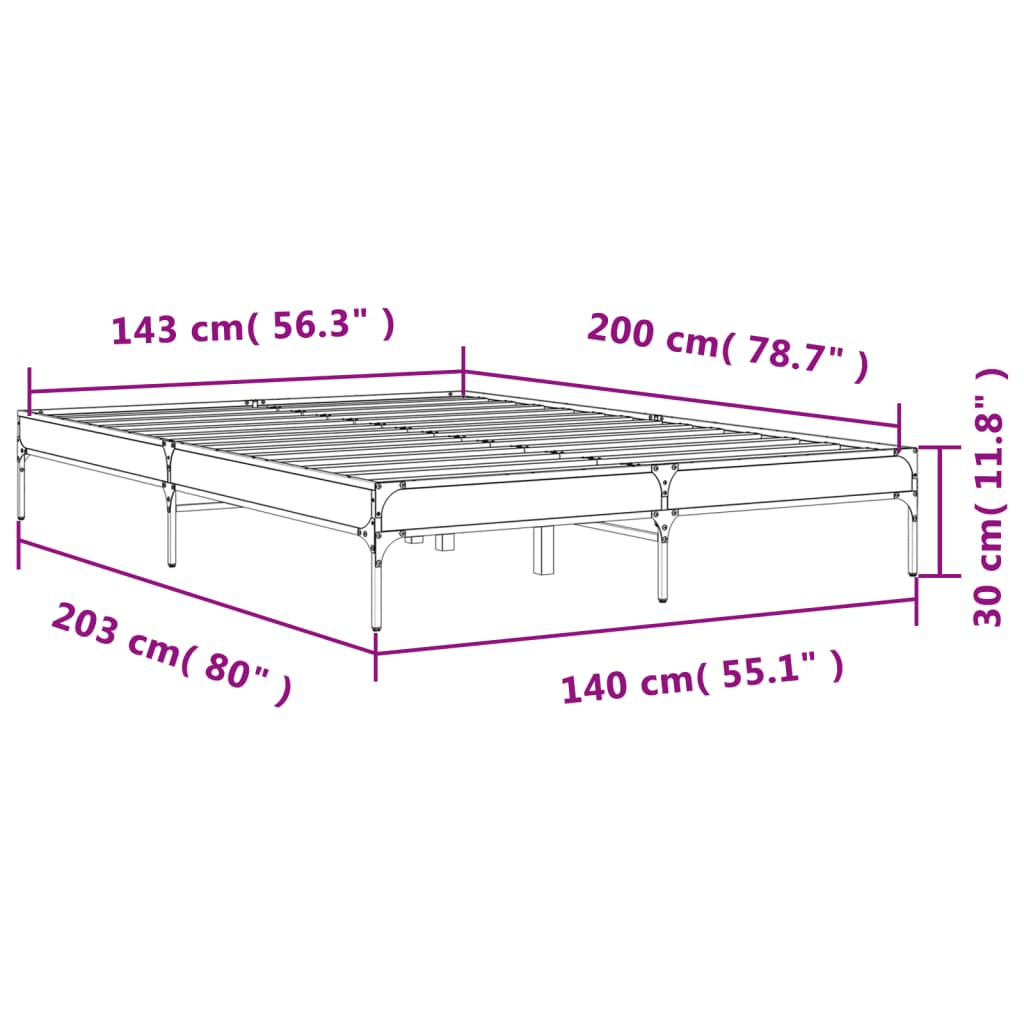 vidaXL Bettgestell Räuchereiche 140x200 cm Holzwerkstoff und Metall