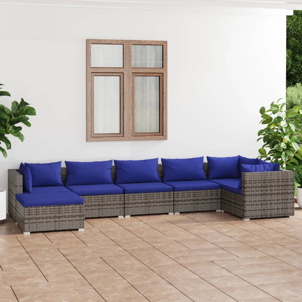 vidaXL 7-tlg. Garten-Lounge-Set mit Kissen Poly Rattan Grau