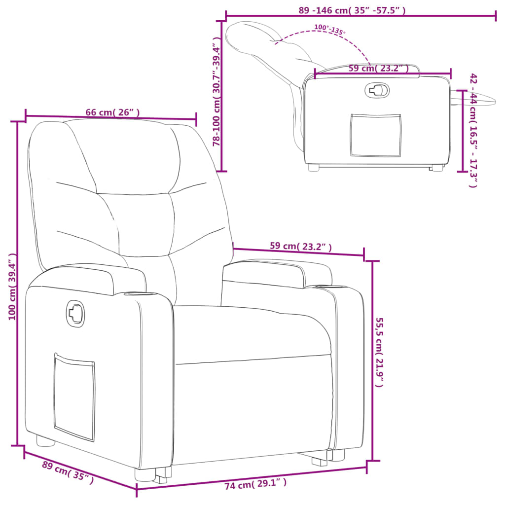 vidaXL Relaxsessel mit Aufstehhilfe Cappuccino-Braun Kunstleder