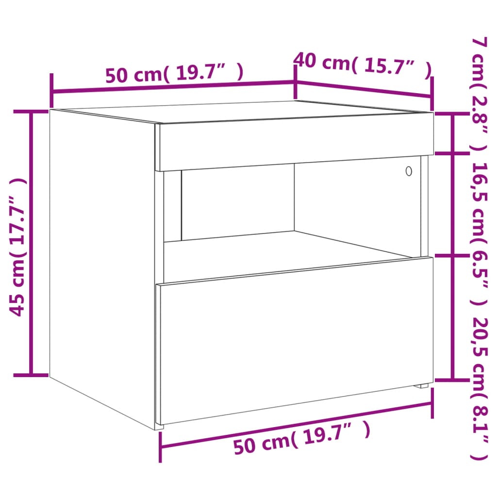 vidaXL Nachttische mit LED-Leuchten 2 Stk. Weiß 50x40x45 cm