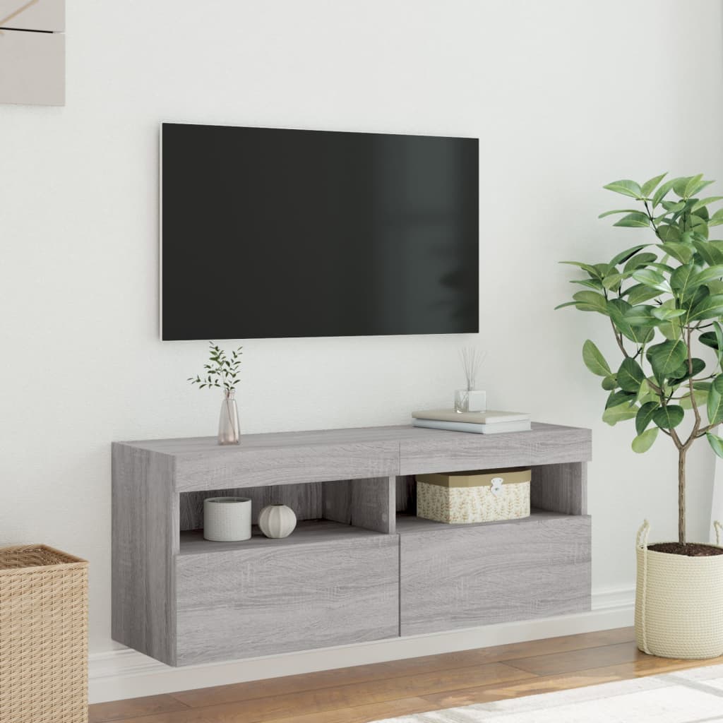 vidaXL TV-Wandschrank mit LED-Leuchten Grau Sonoma 100x30x40 cm