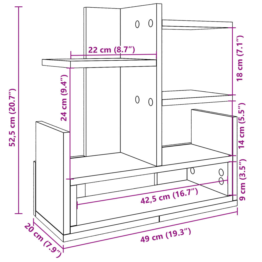 vidaXL Schreibtisch-Organizer Schwarz 49x20x52,5 cm Holzwerkstoff