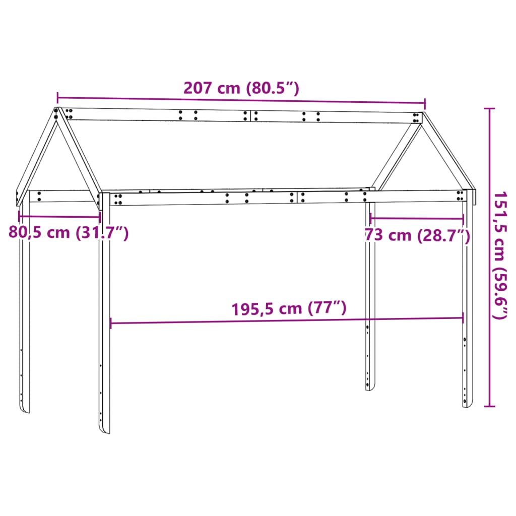 vidaXL Dach für Kinderbett Weiß 207x80,5x151,5 cm Massivholz Kiefer