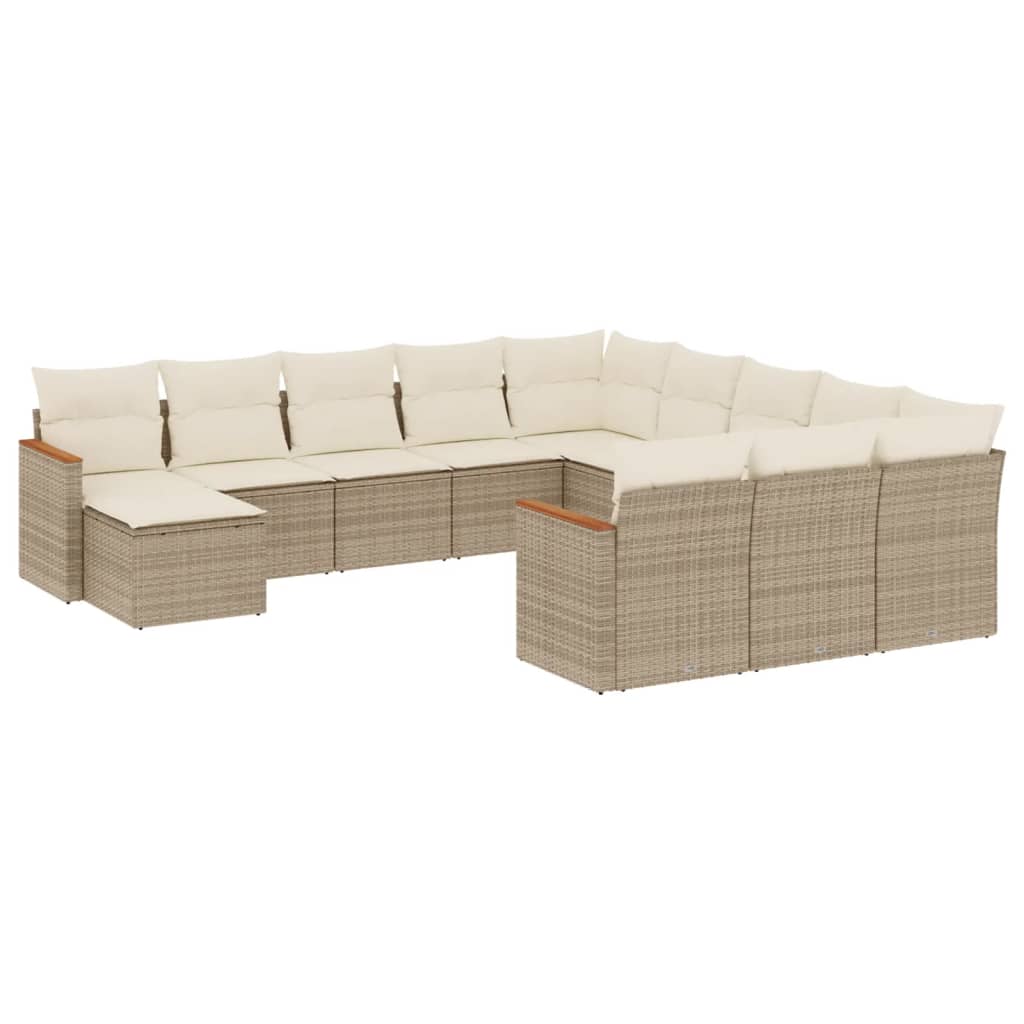 vidaXL 12-tlg. Garten-Sofagarnitur mit Kissen Beige Poly Rattan