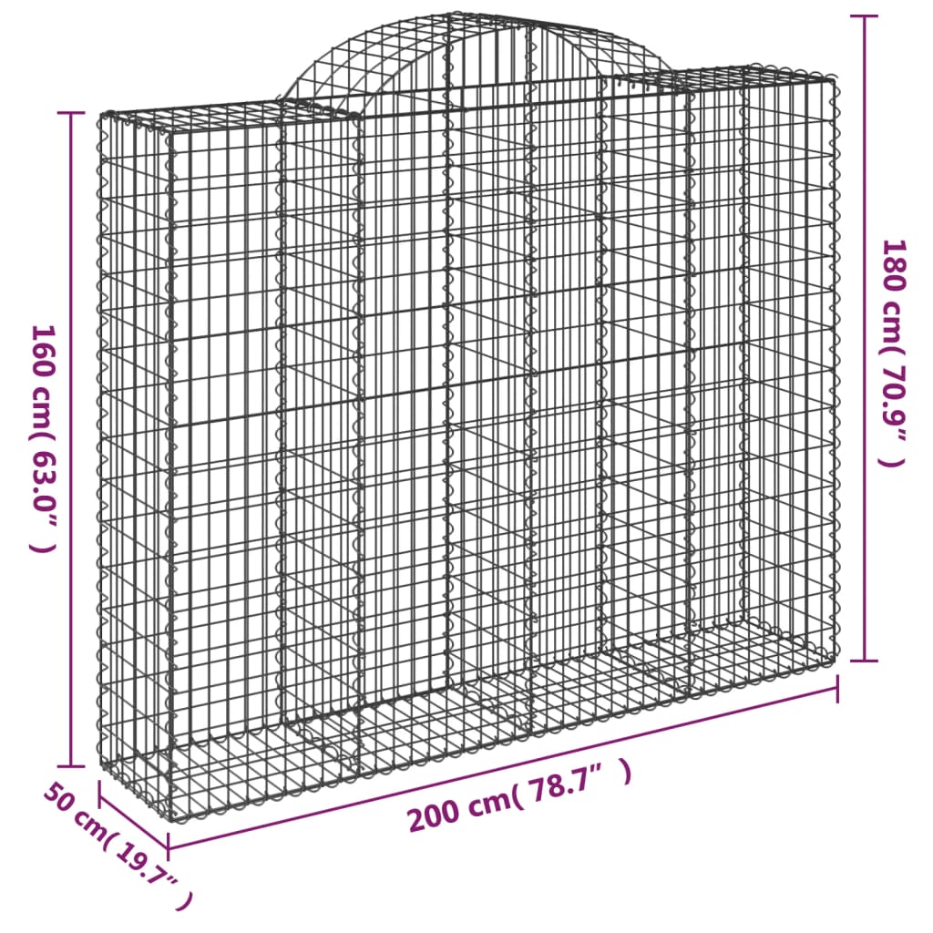 vidaXL Gabionen mit Hochbogen 6 Stk. 200x50x160/180cm Verzinktes Eisen