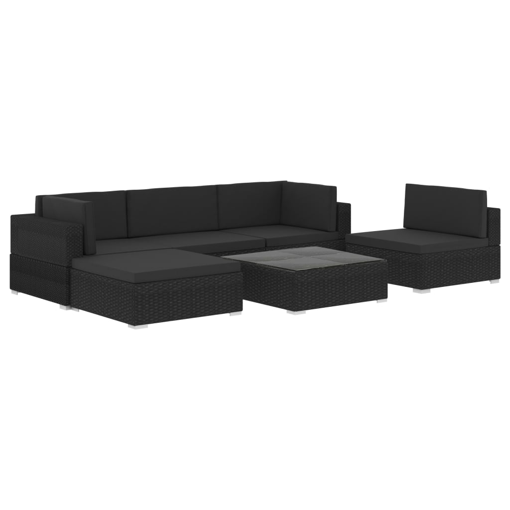 vidaXL 6-tlg. Garten-Lounge-Set mit Auflagen Poly Rattan Schwarz