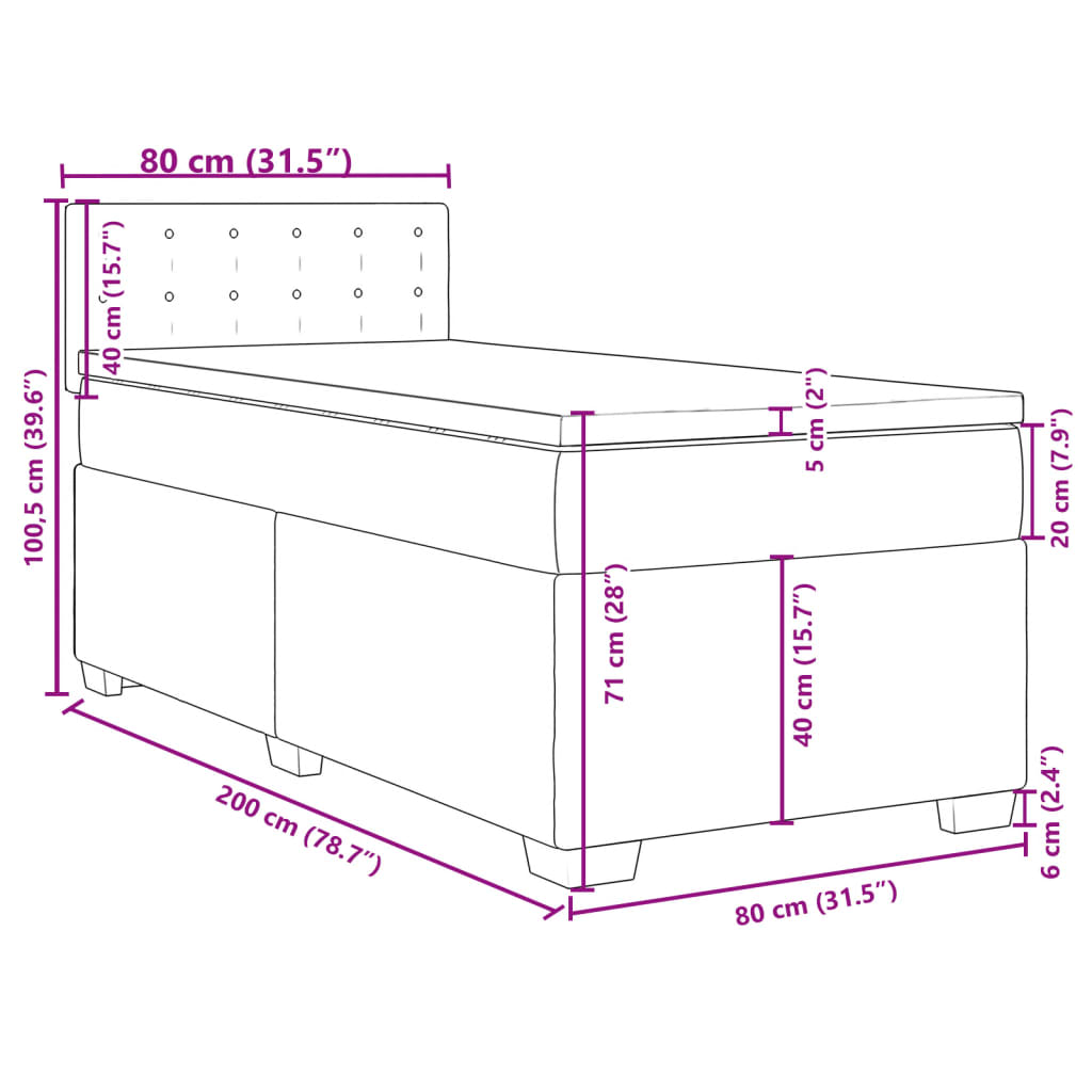 vidaXL Boxspringbett mit Matratze Grau 80x200 cm Kunstleder