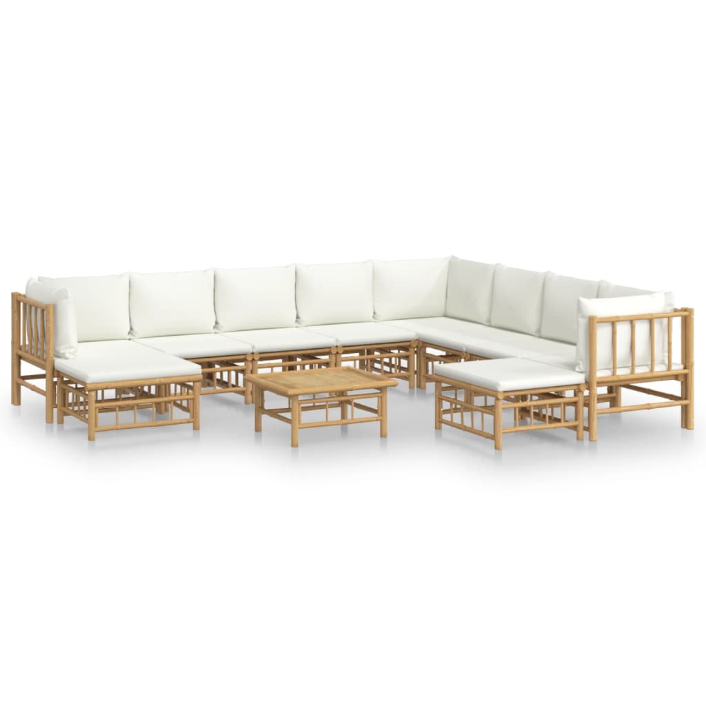 vidaXL 11-tlg. Garten-Lounge-Set mit Cremeweißen Kissen Bambus