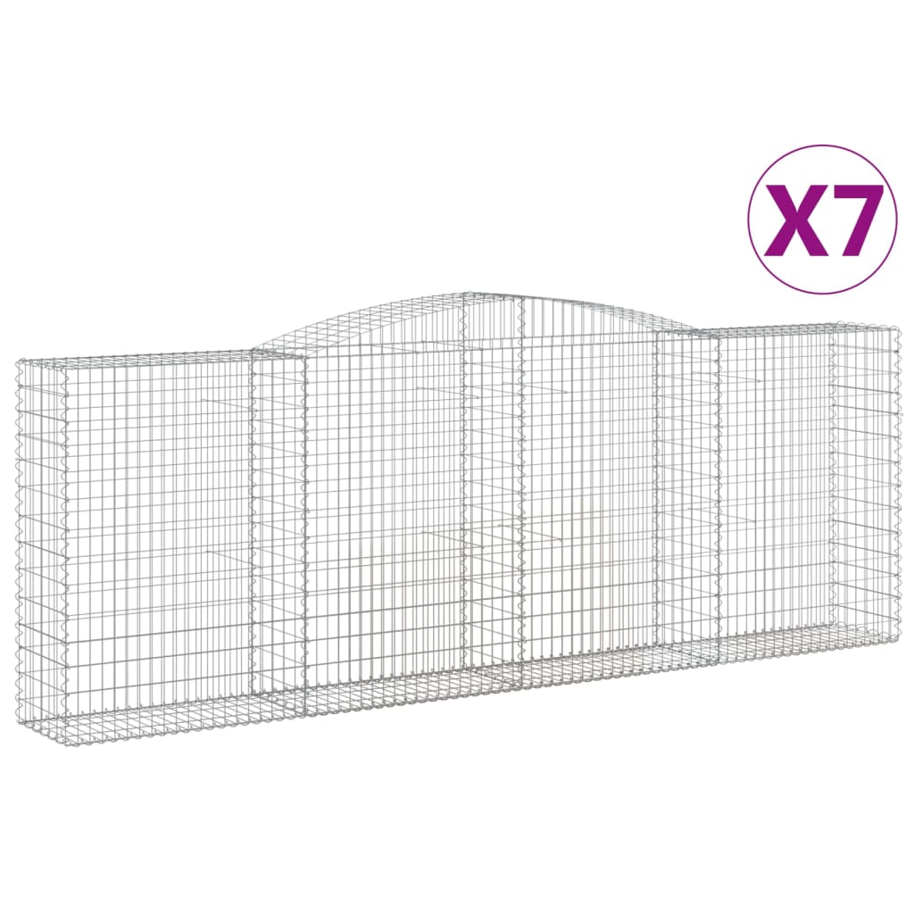 vidaXL Gabionen mit Hochbogen 7 Stk. 400x50x140/160cm Verzinktes Eisen