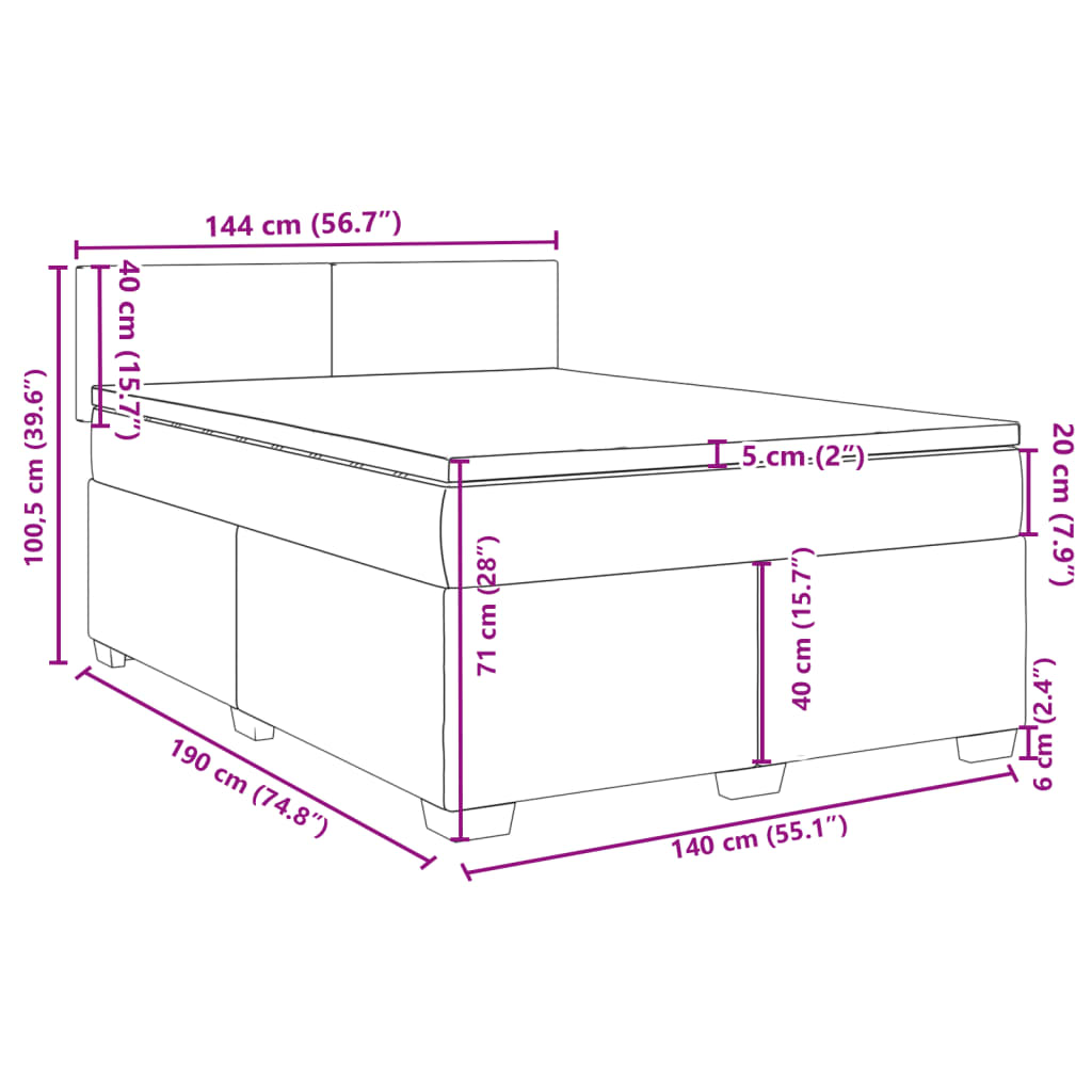 vidaXL Boxspringbett mit Matratze Dunkelgrau 140x190 cm Samt