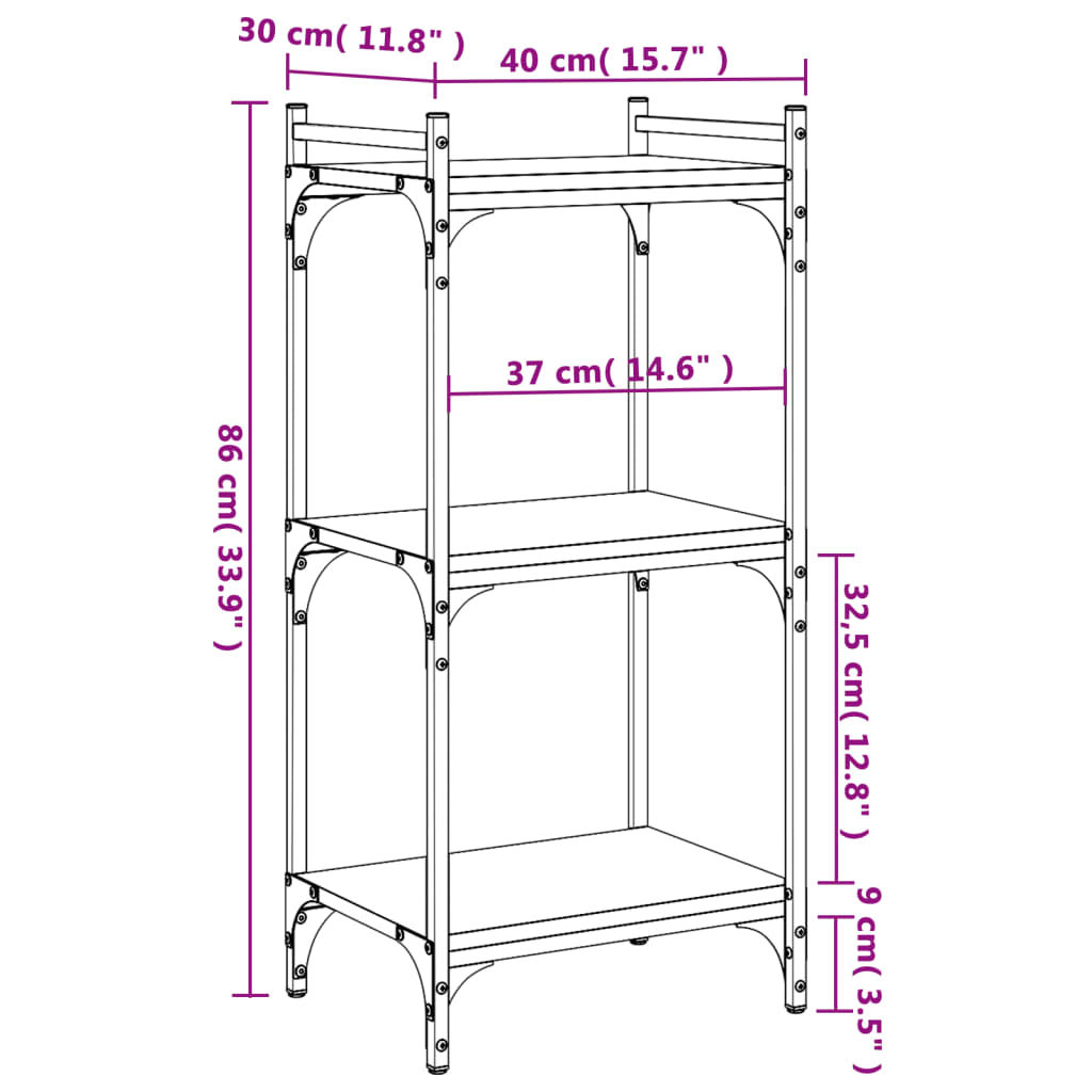 vidaXL Bücherregal 3 Böden Braun Eichen-Optik 40x30x86cm Holzwerkstoff