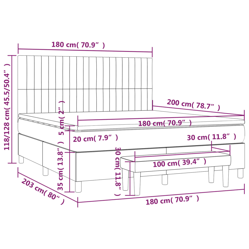 vidaXL Boxspringbett mit Matratze Hellgrau 180x200 cm Stoff