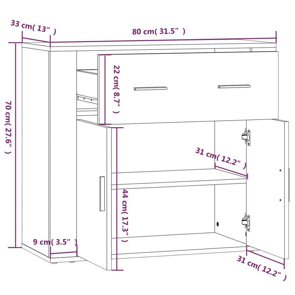 vidaXL Sideboard Sonoma-Eiche 80x33x70 cm Holzwerkstoff