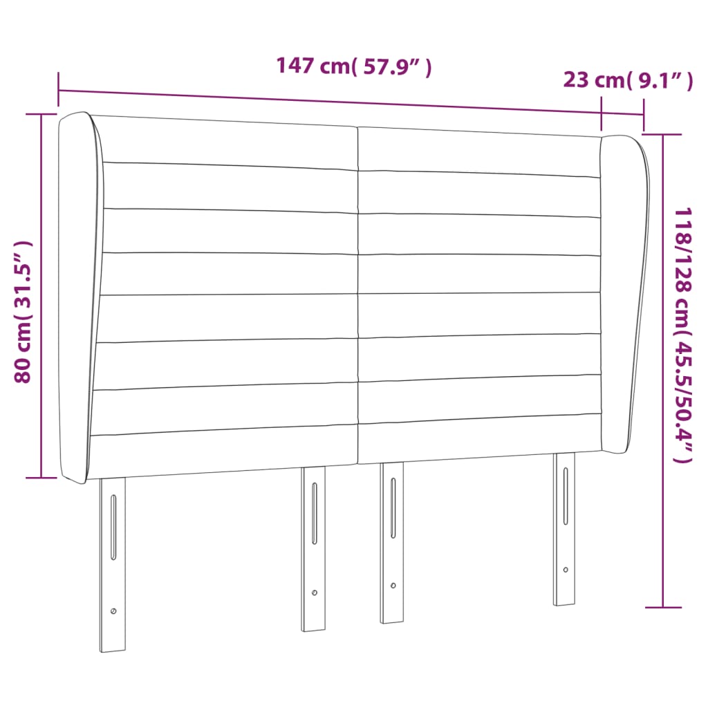 vidaXL Kopfteil mit Ohren Rosa 147x23x118/128 cm Samt