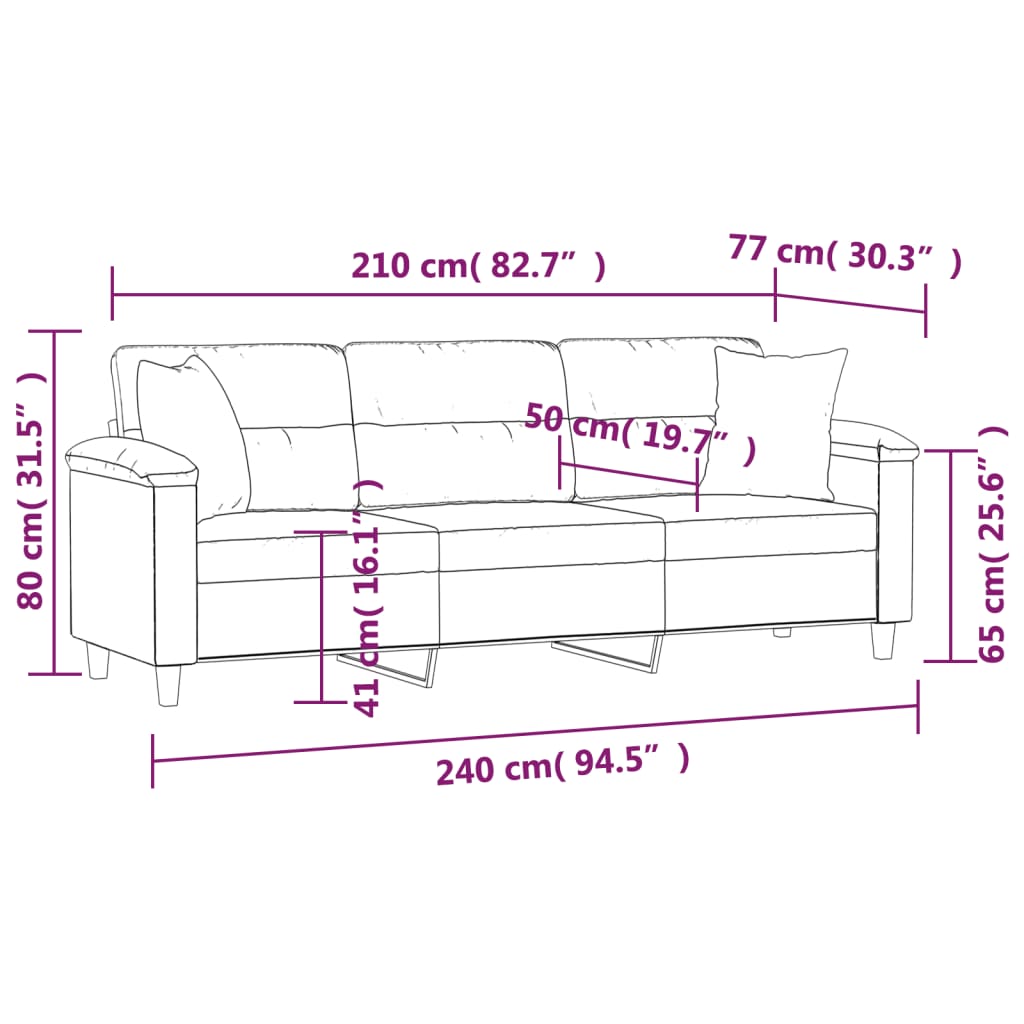 vidaXL 3-Sitzer-Sofa mit Kissen Dunkelgrau 210 cm Mikrofasergewebe