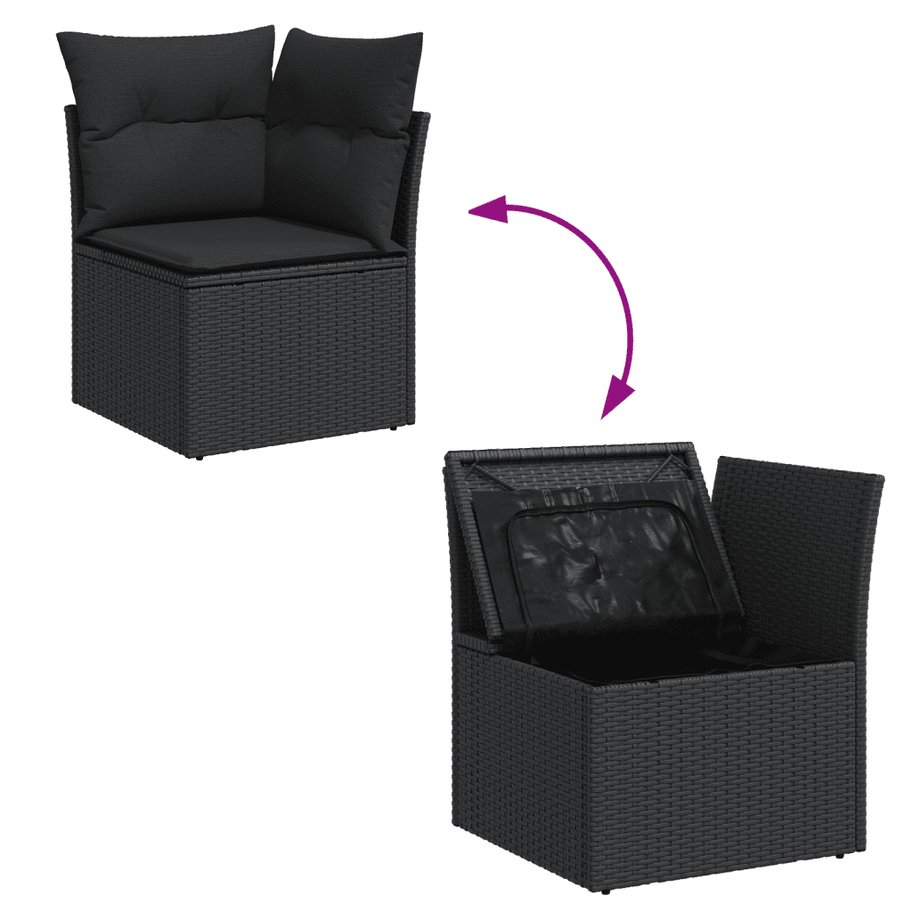 vidaXL 8-tlg. Garten-Sofagarnitur mit Kissen Schwarz Poly Rattan