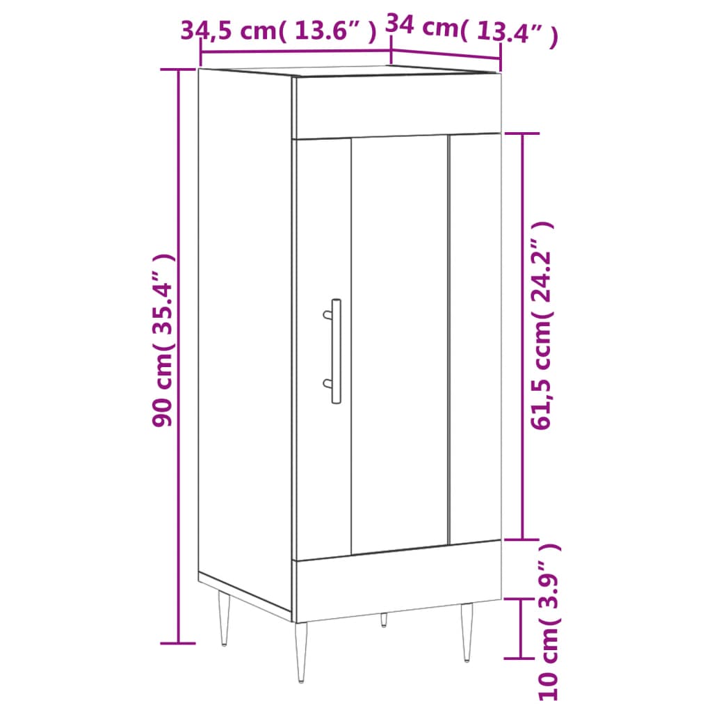 vidaXL Sideboard Hochglanz-Weiß 34,5x34x90 cm Holzwerkstoff