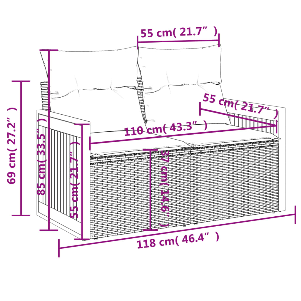 vidaXL 12-tlg. Garten-Sofagarnitur mit Kissen Schwarz Poly Rattan