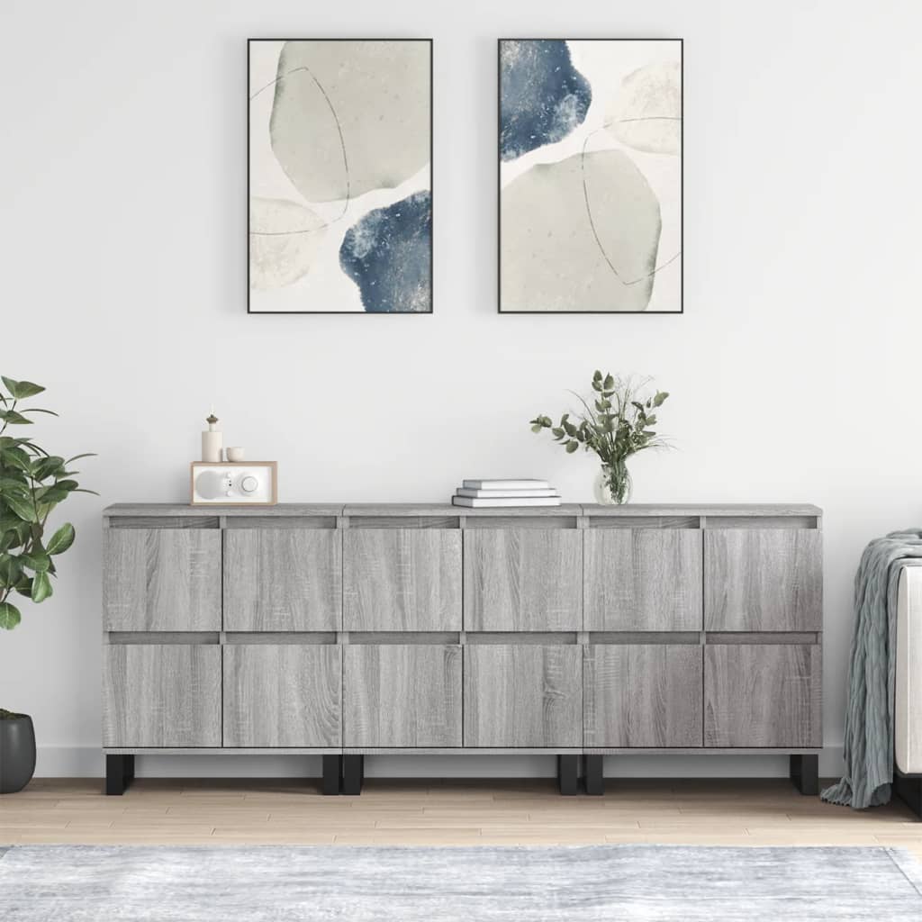 vidaXL Sideboards 3 Stk. Grau Sonoma Holzwerkstoff