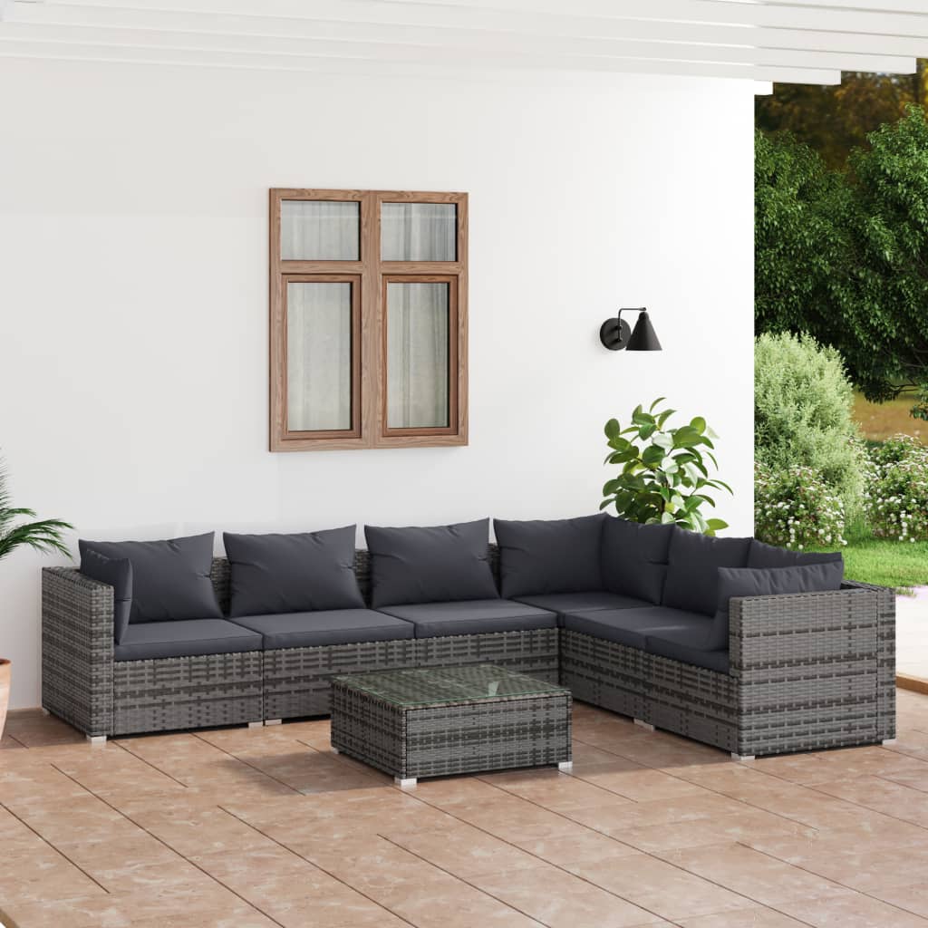 vidaXL 7-tlg. Garten-Lounge-Set mit Kissen Poly Rattan Grau