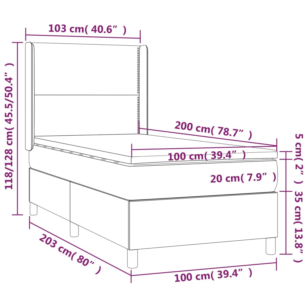 vidaXL Boxspringbett mit Matratze & LED Schwarz 100x200 cm Kunstleder