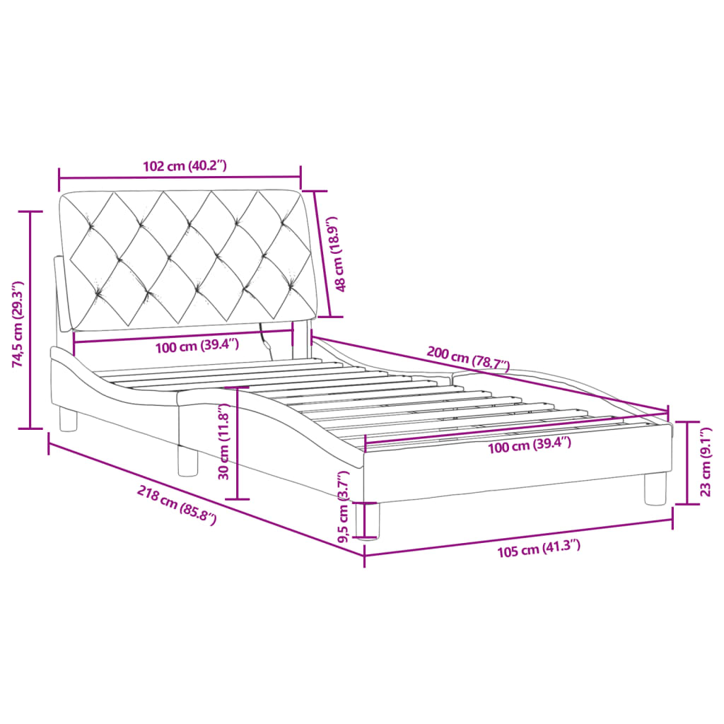 vidaXL Bettgestell mit LED-Leuchten Blau 100x200 cm Samt