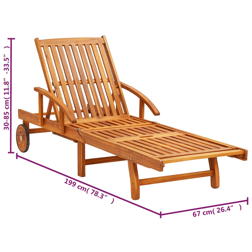 vidaXL Sonnenliegen 2 Stk. mit Tisch und Auflagen Massivholz Akazie