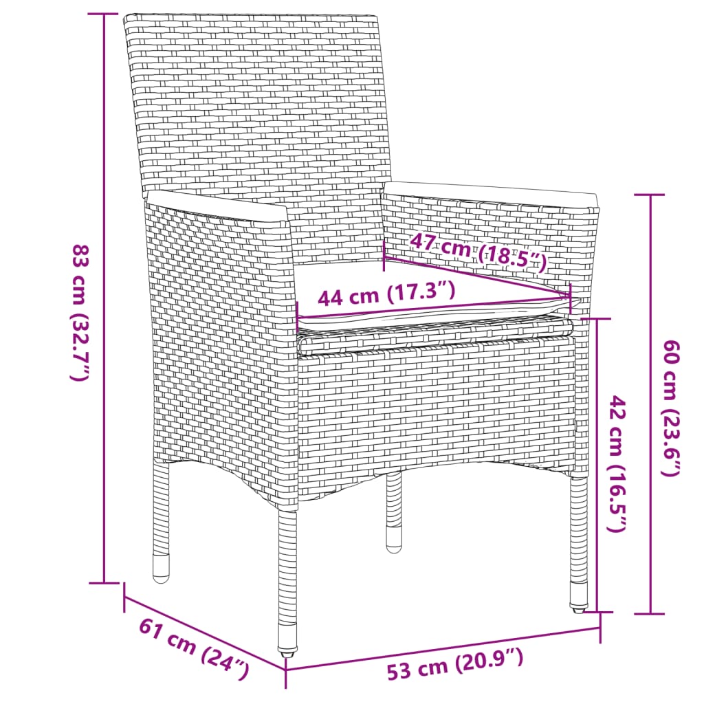 vidaXL 3-tlg. Garten-Essgruppe mit Kissen Beige Poly Rattan und Glas