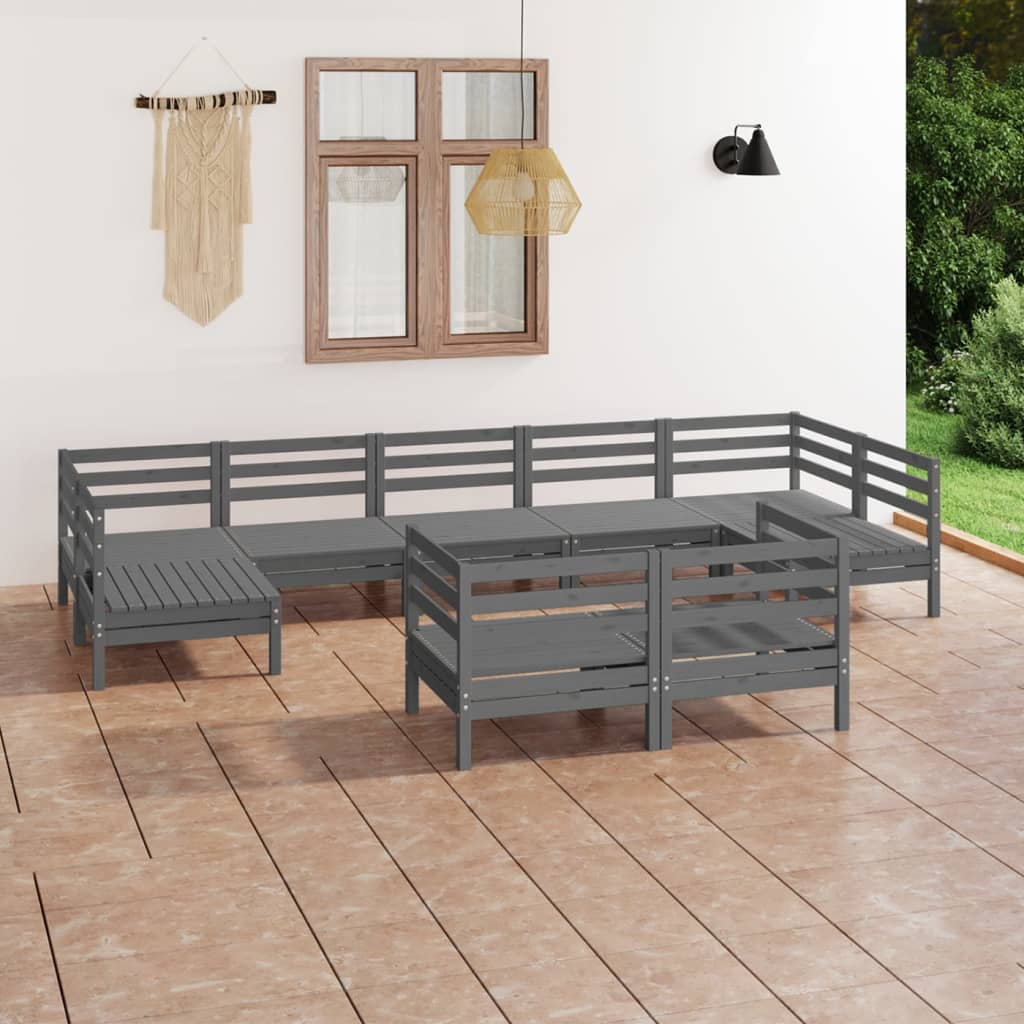 vidaXL 9-tlg. Garten-Lounge-Set Grau Massivholz Kiefer