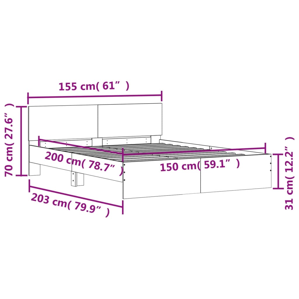 vidaXL Bettgestell mit Kopfteil Weiß 150x200 cm