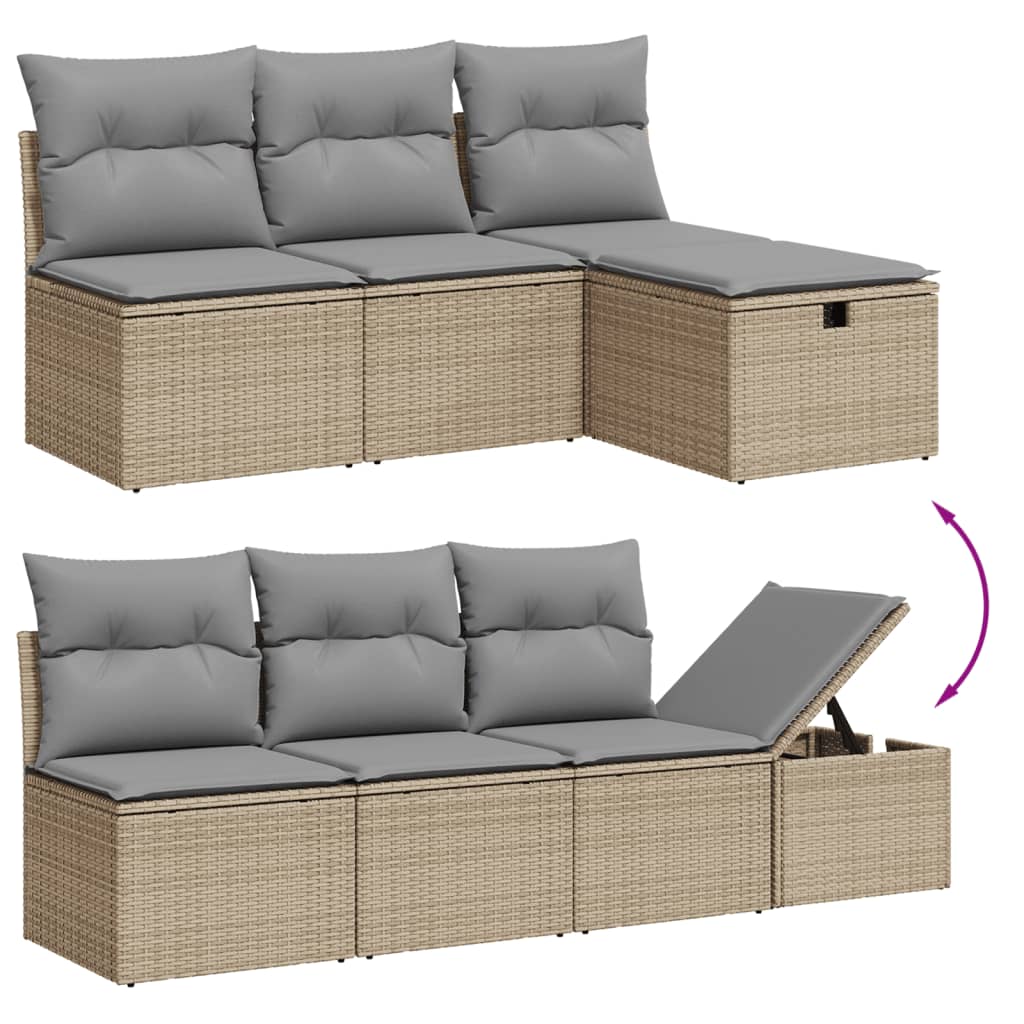 vidaXL 7-tlg. Garten-Sofagarnitur mit Kissen Beige Poly Rattan