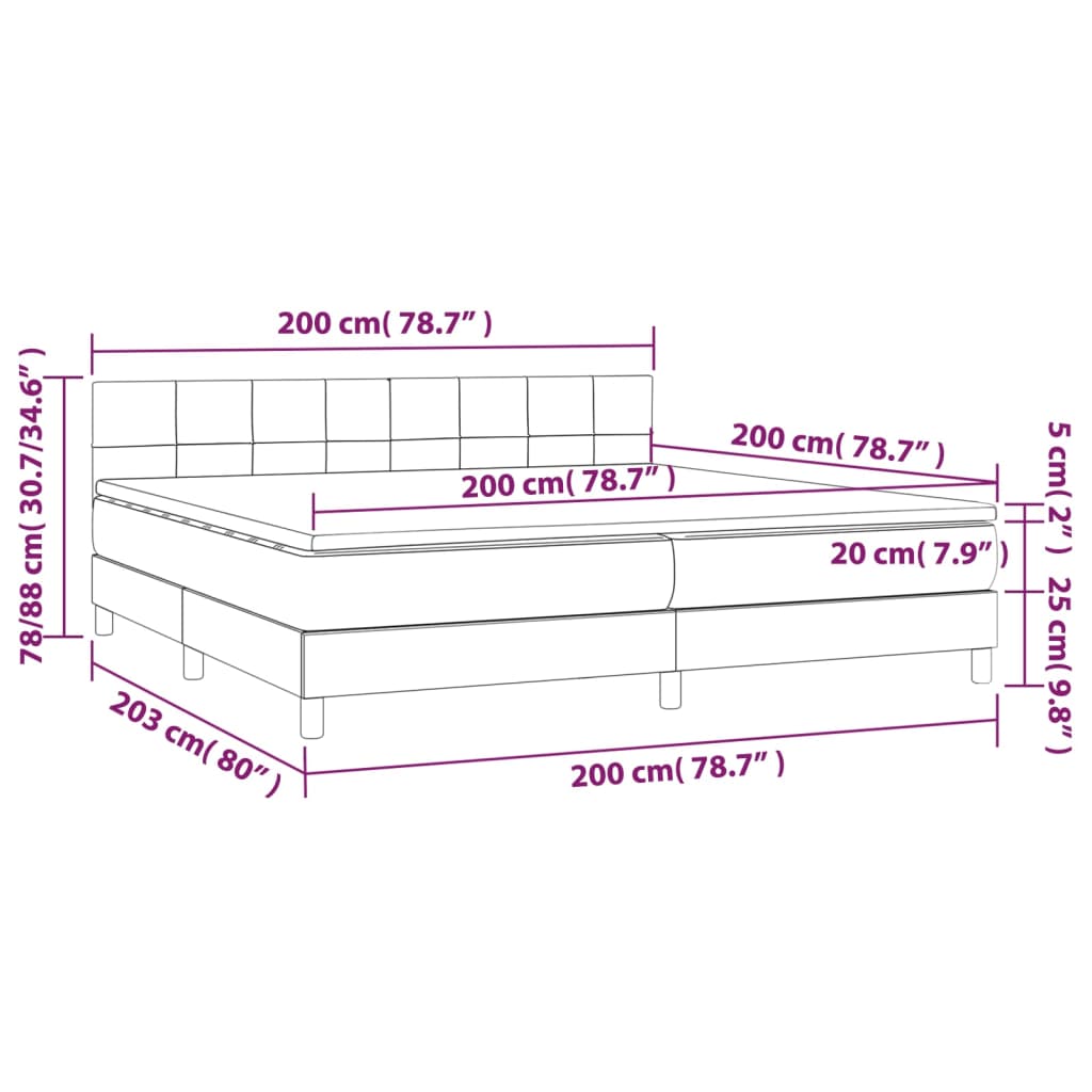 vidaXL Boxspringbett mit Matratze & LED Dunkelgrün 200x200 cm Samt